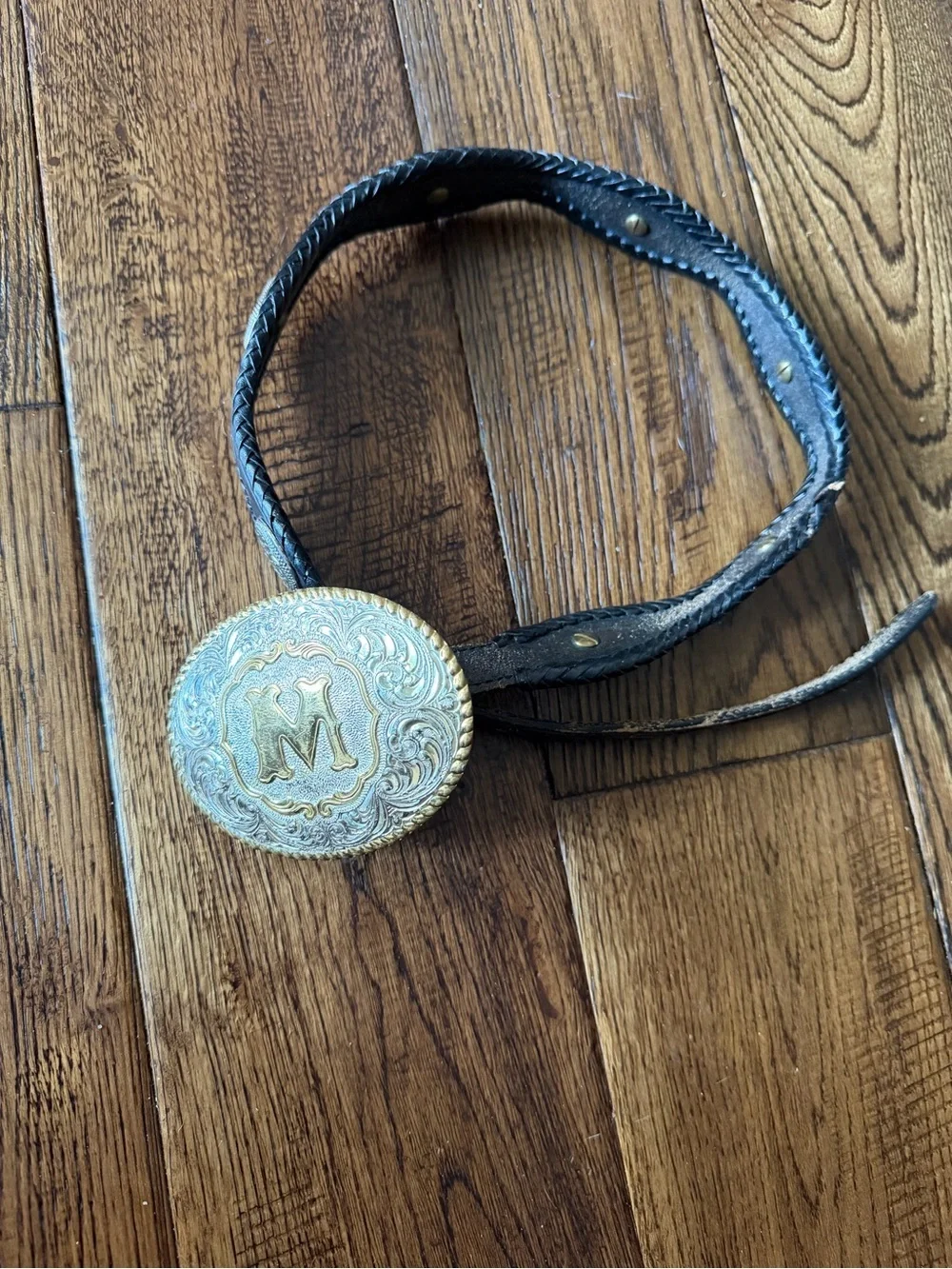 CRUMRINE HeavySilver Buckwith TONY LAMA Braided Belt with Gold Oval Initial 'M'